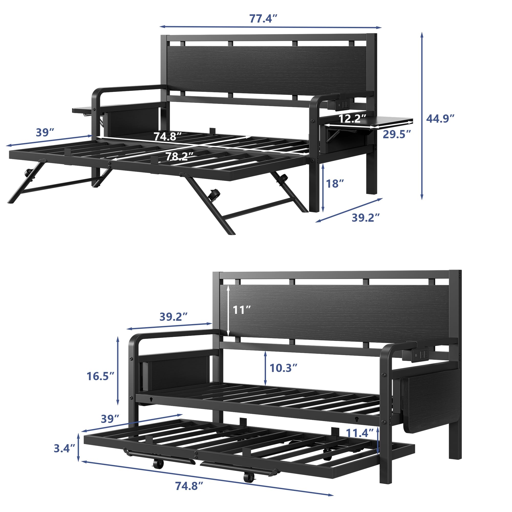 Twin Daybed with Trundle & LED Light