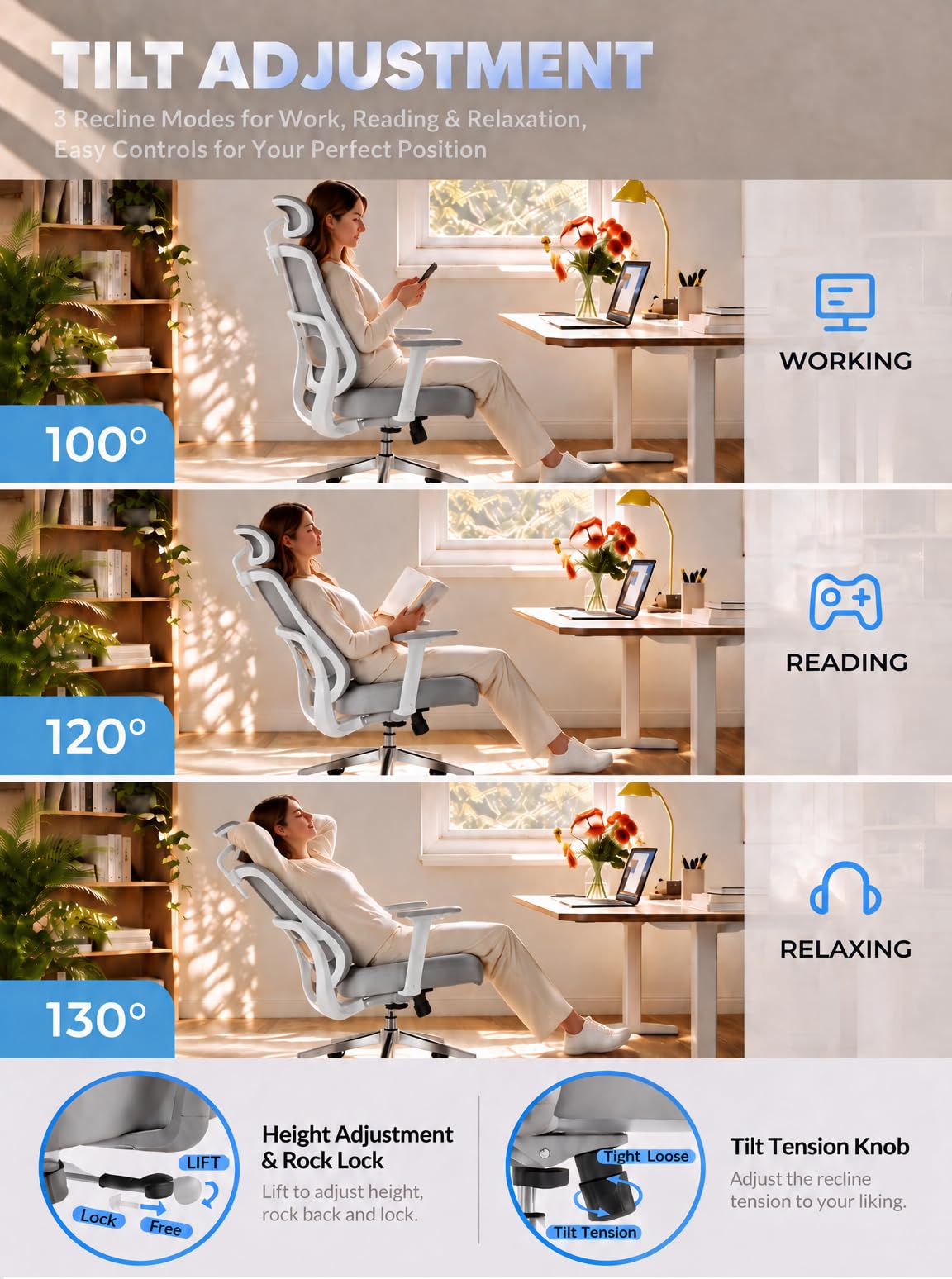 QuelSoft Ergonomic Office Chair Desk Chair with Lumbar Support, White