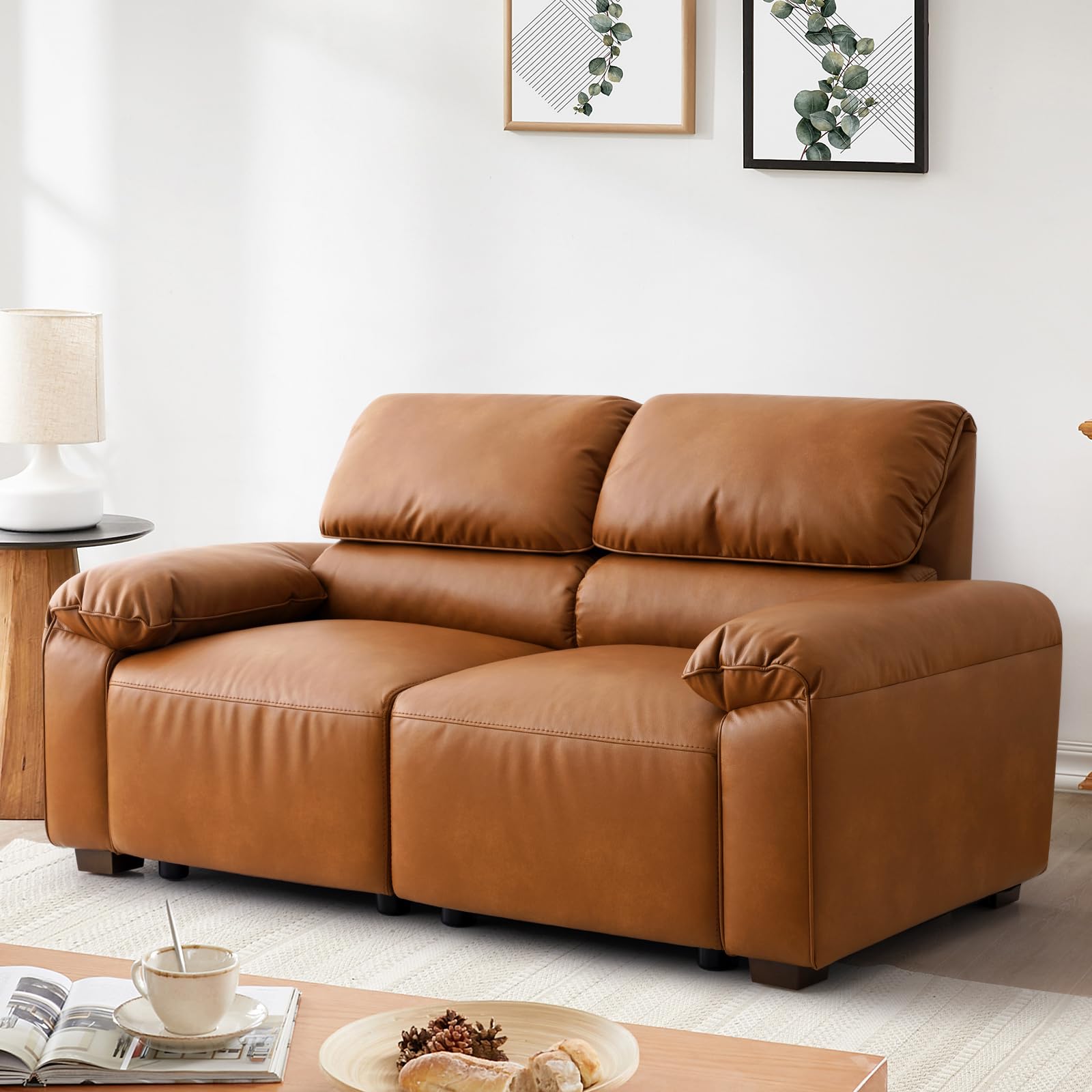 PU Leather Loveseat Sofa with Deep Seats & Wide Arms