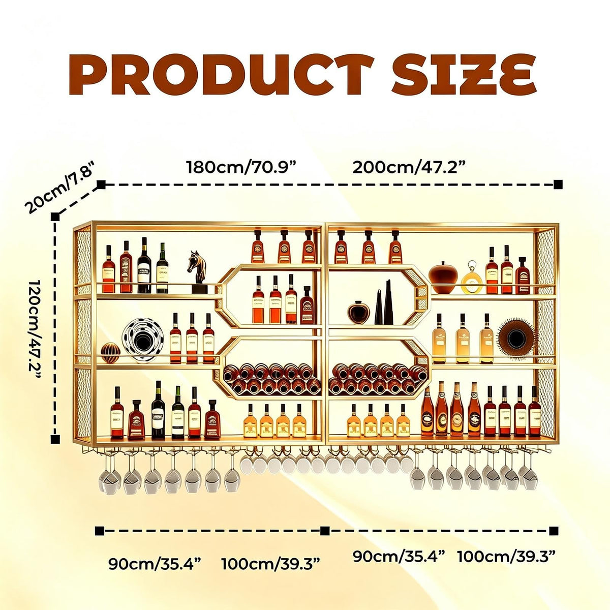 79" Wall Mounted Wine Rack with 24-Color RGB LED & Glass Holder,Metal