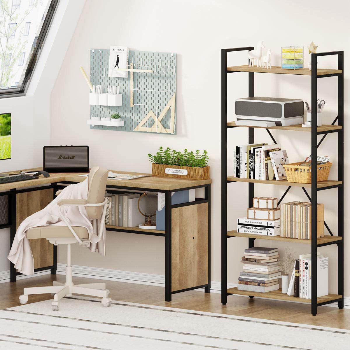 5-Tier Industrial Bookshelf with Metal Frame