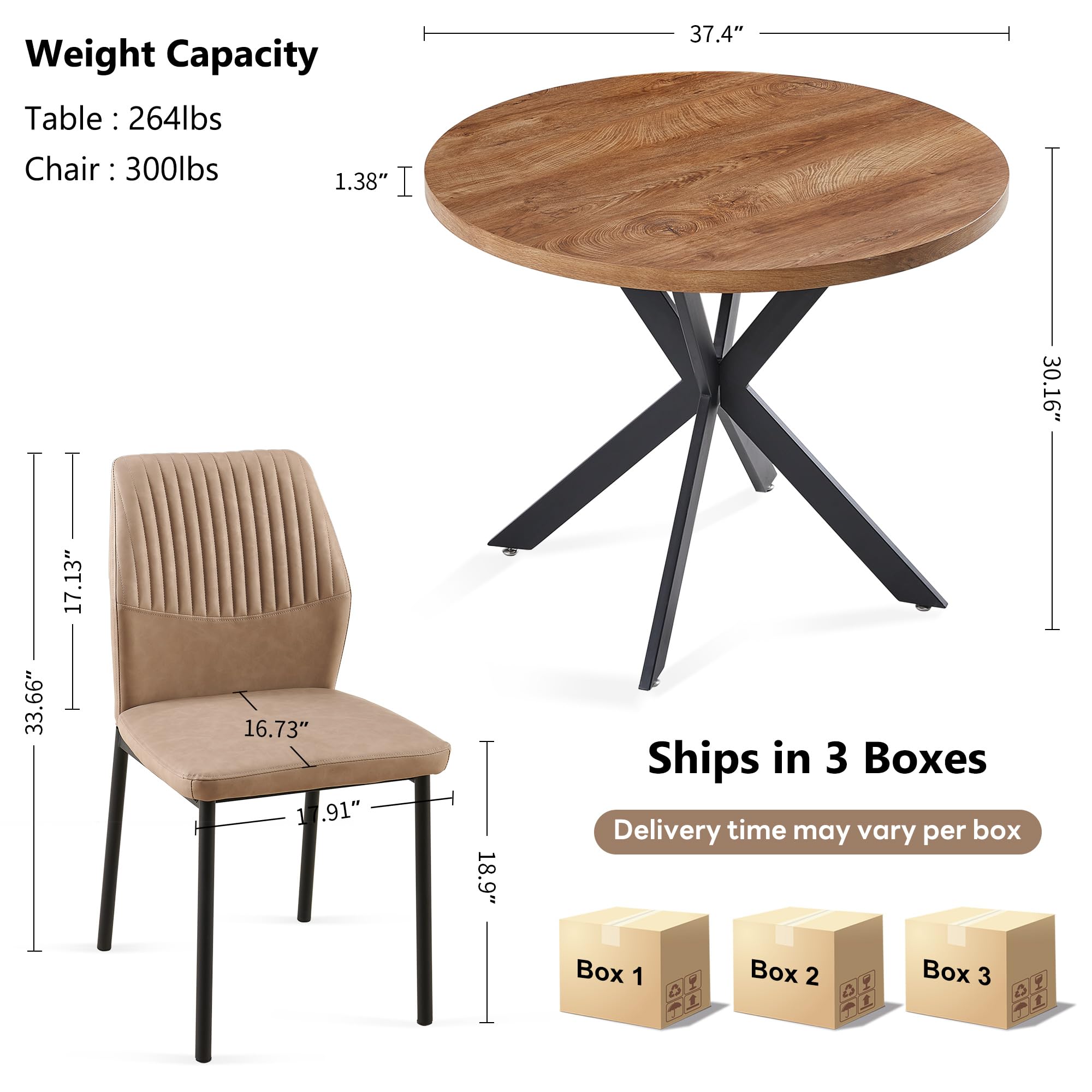 5-Piece Round Dining Set with Faux Leather Chairs