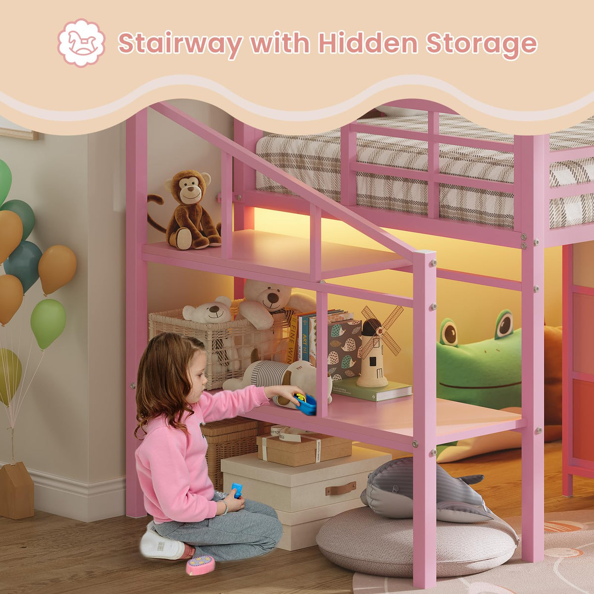 Twin Low Loft Bed with Storage Stairs