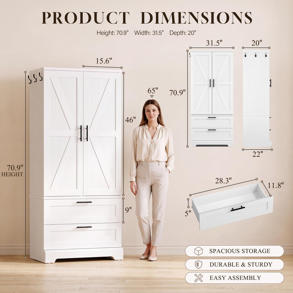 White Wardrobe with Sensor Light