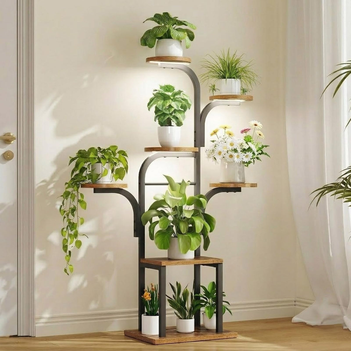 HOOBRO Plant Stand Indoor with Grow Lights, 47.2" Tall Metal Plant Shelf