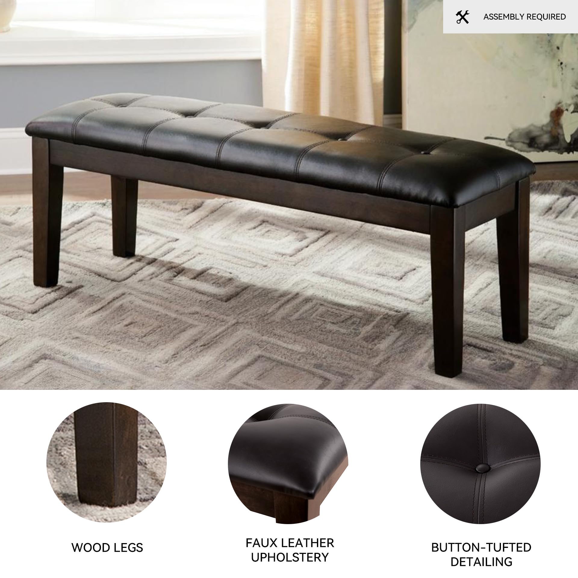 Upholstered Dining Room Bench with Button Tufting