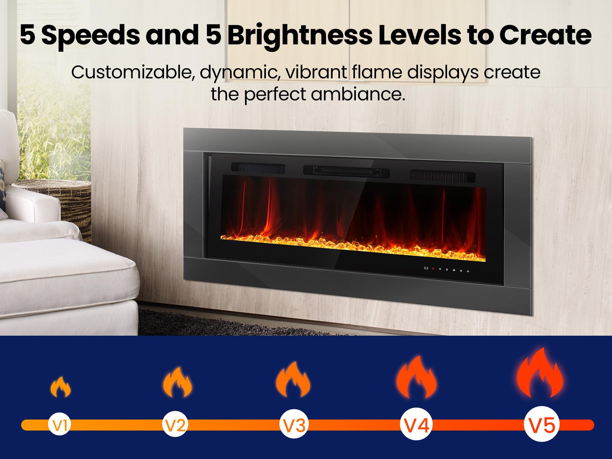 Wall-Mount Electric Fireplace with Heater