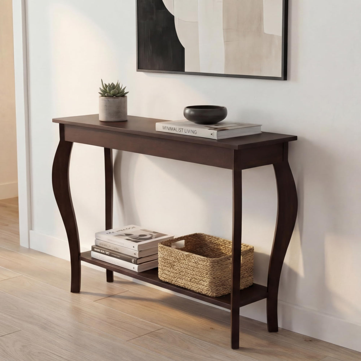 ChooChoo 39" Narrow Entryway Table with Storage Shelf, Espresso