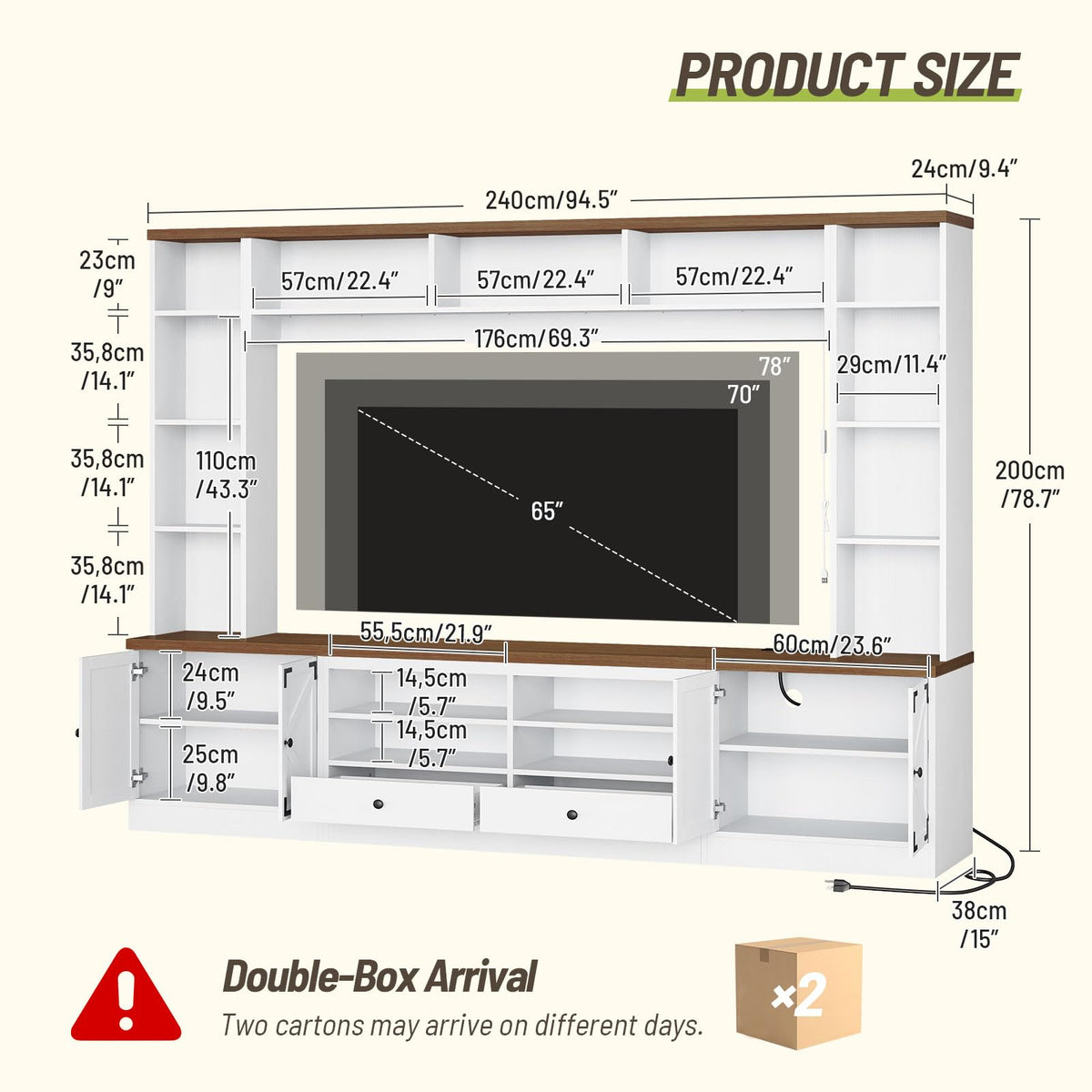 94.5" Wall Unit Entertainment Center, Farmhouse TV Stand