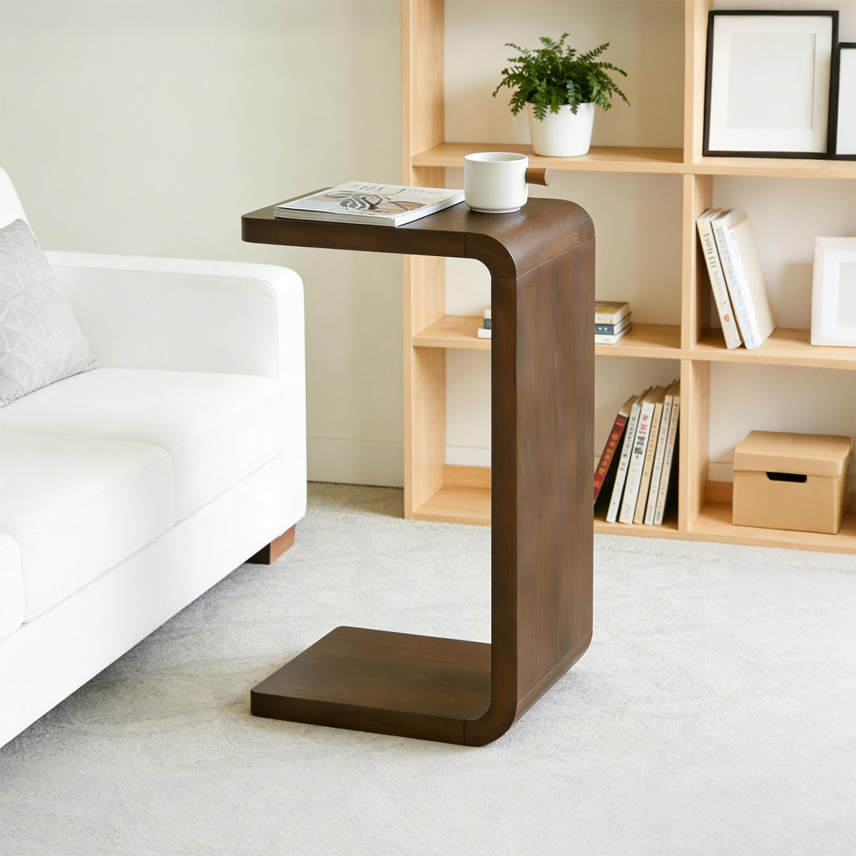 Walnut C-Shaped End Table