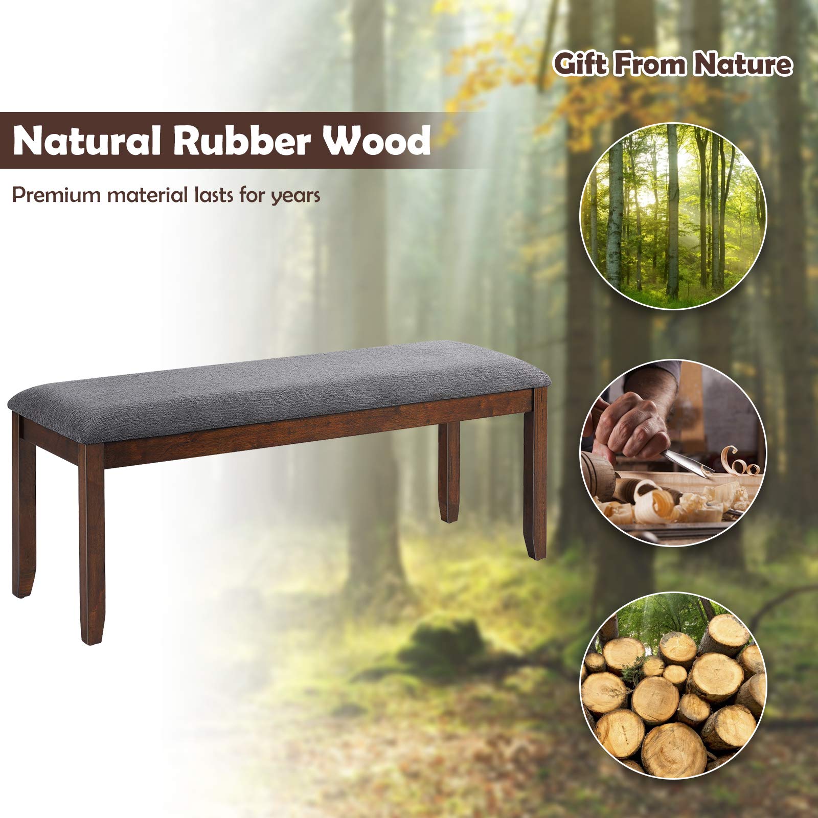 Giantex Dining Room Bench with Upholstered Padded Seat, 660lbs Capacity, 47.5" x 15.5" x 19.5" Ottoman, Wood Kitchen Table Bench for Entryway, Bedroom End of Bed, Grey