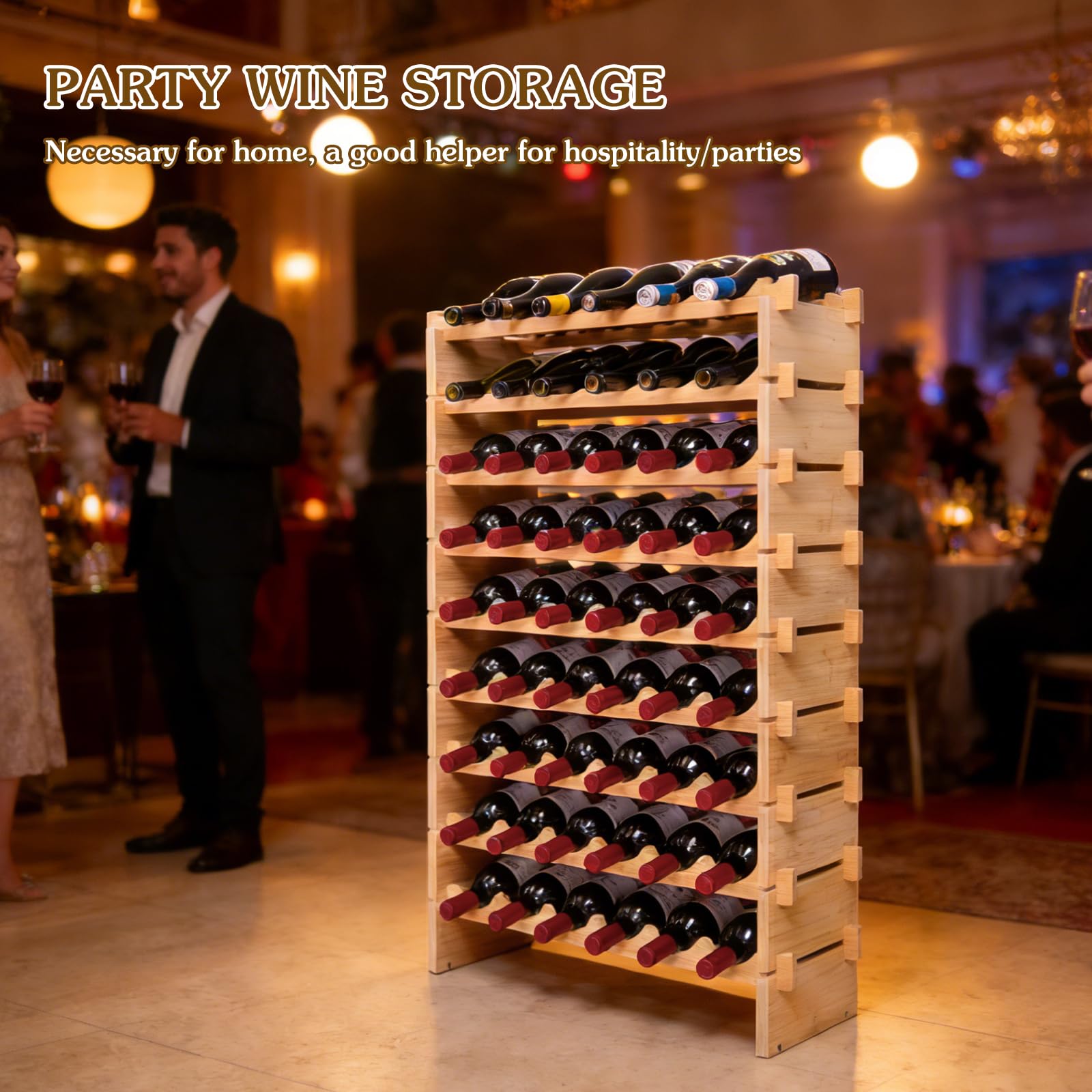 fcxagy 60 Bottles Bamboo Stackable Modular Bamboo Wine Rack, 10-Tier Wooden Wine Storage Rack Freestanding Wine Holder Display Shelves，Wine Rack freestanding Floor