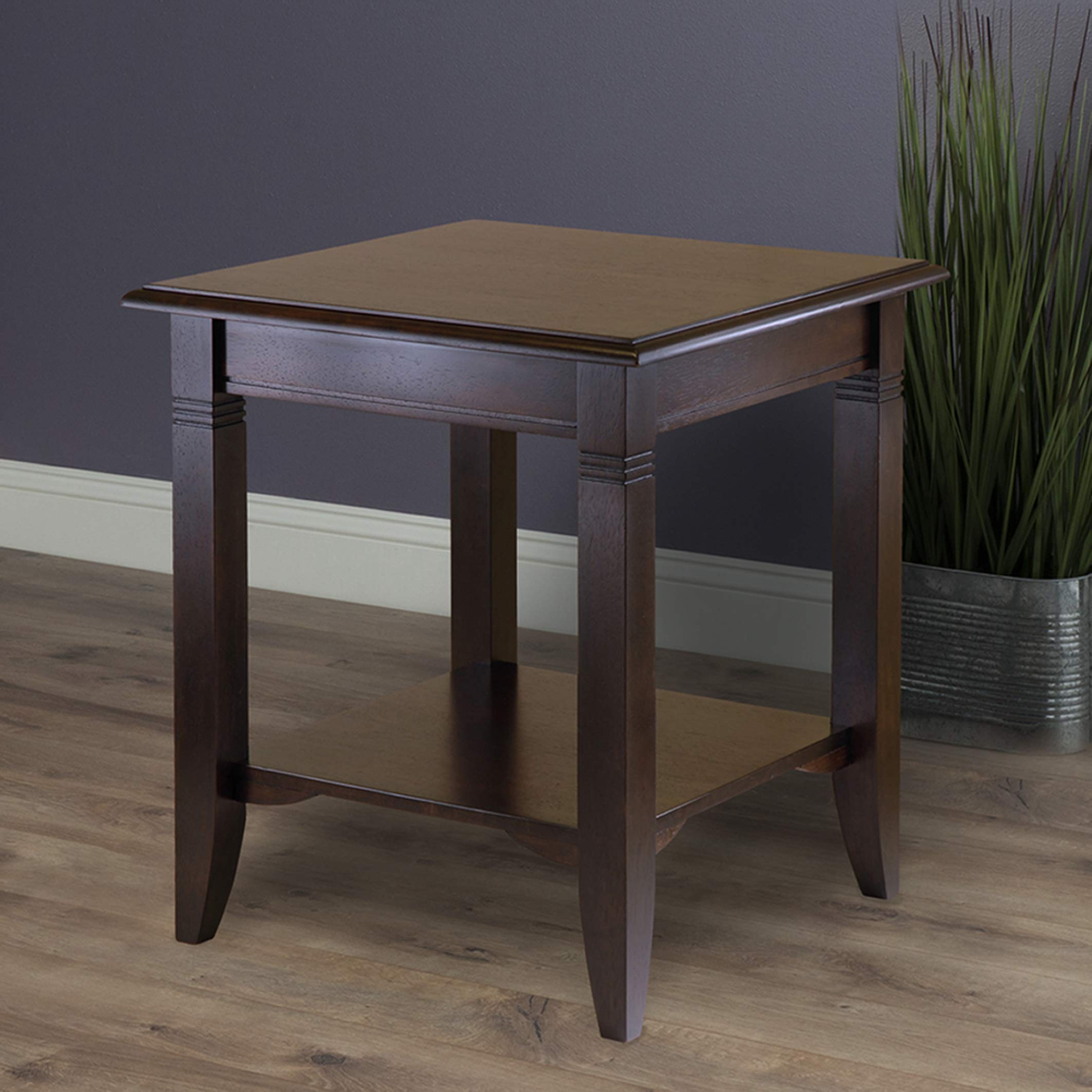 Cappuccino Square End Table with Lower Shelf