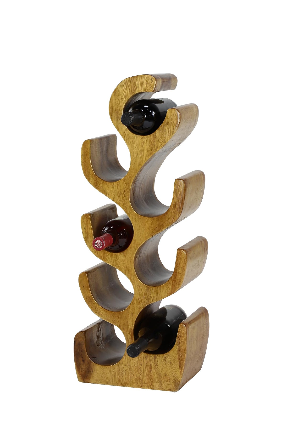 Deco 79 Teak Wood Tree Shape 8 Bottle Wine Rack, 11" x 7" x 28", Brown