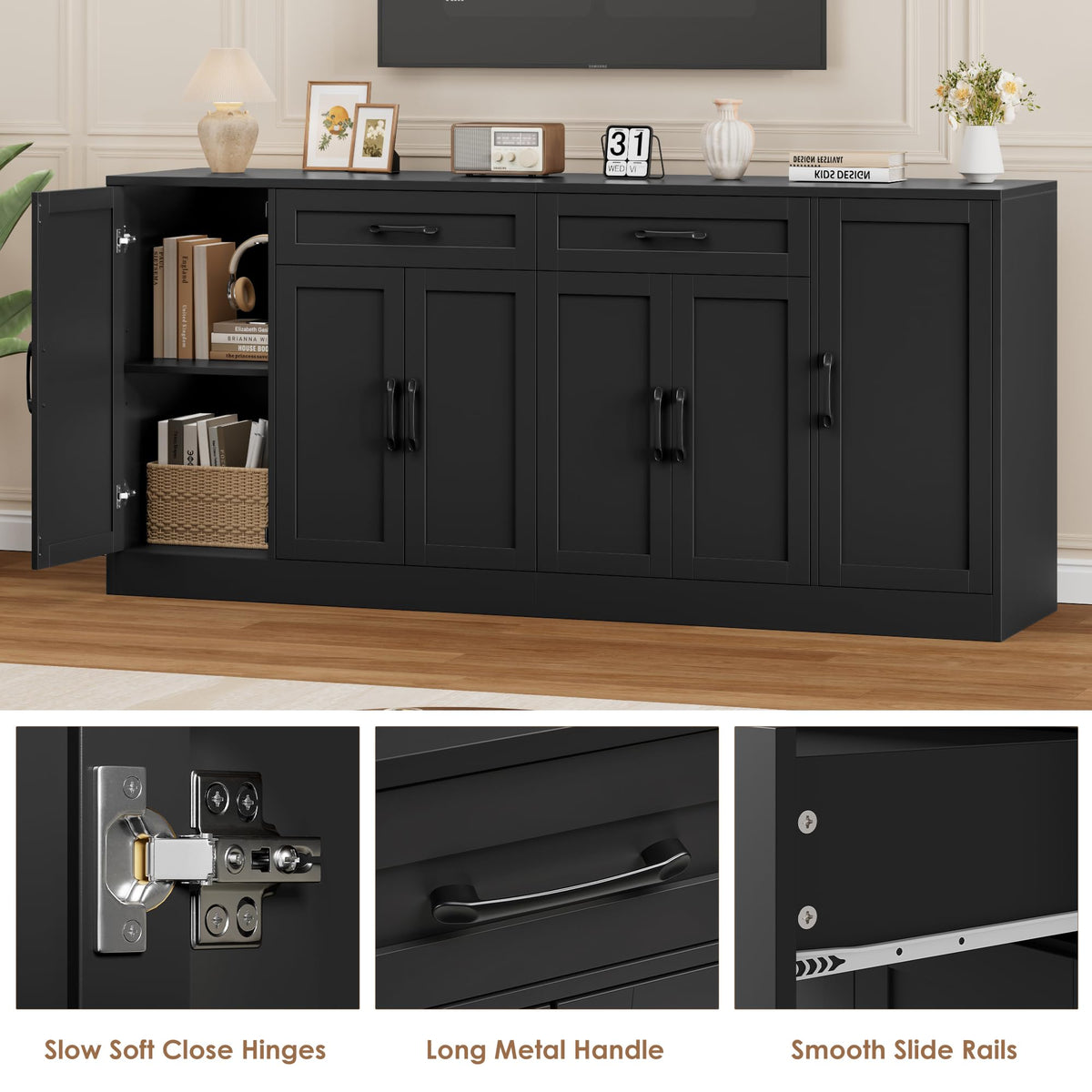 Black Buffet Cabinet with Drawers