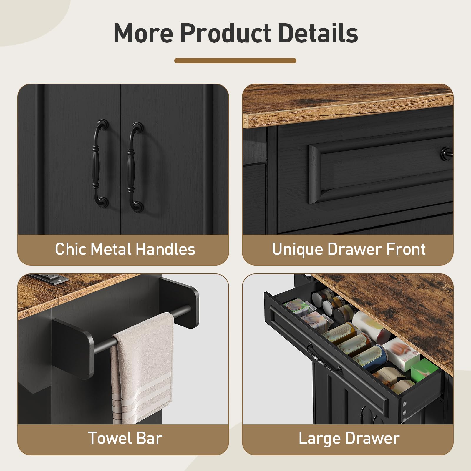 Rolling Kitchen Island with Drop Leaf & Power Outlets