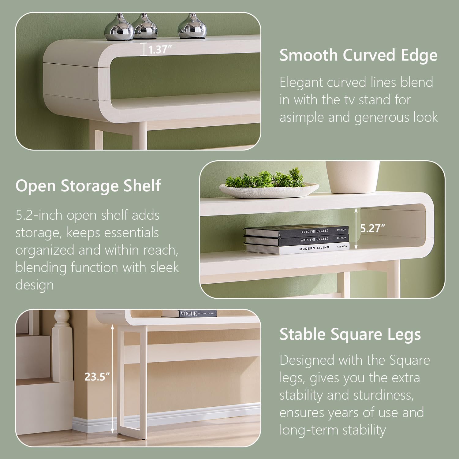 IFGET 63-Inch Long Console Table, 31.5" Tall Modern Entryway Table with Open Storage Shelf, Curved Profile Design, Narrow Wood Sofa Table Behind Couch Table for Living Room, Hallway, Foyer, White