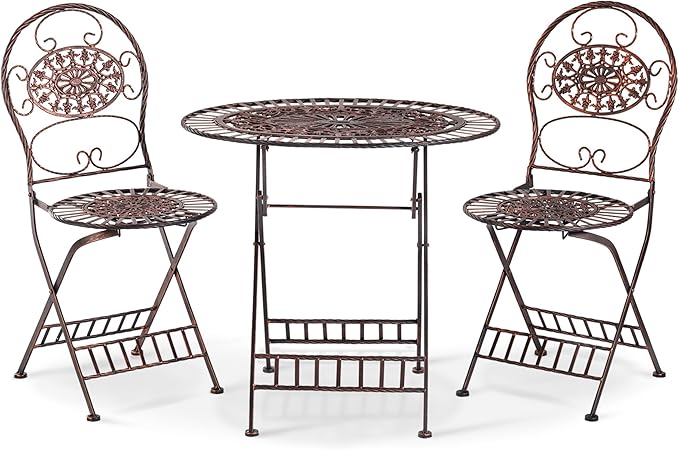 3-Piece Metal Folding Bistro Set with 20" Round Table & 2 Chairs