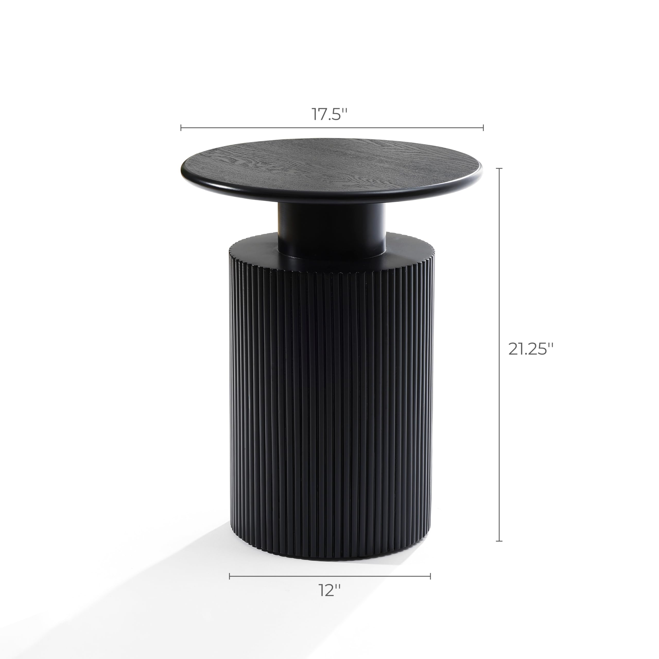 LuxenHome 21" Black Round Side Table, Fluted Black Side Table for Small Spaces, Modern Accent Round End Table for Living Room, Bedroom, Office