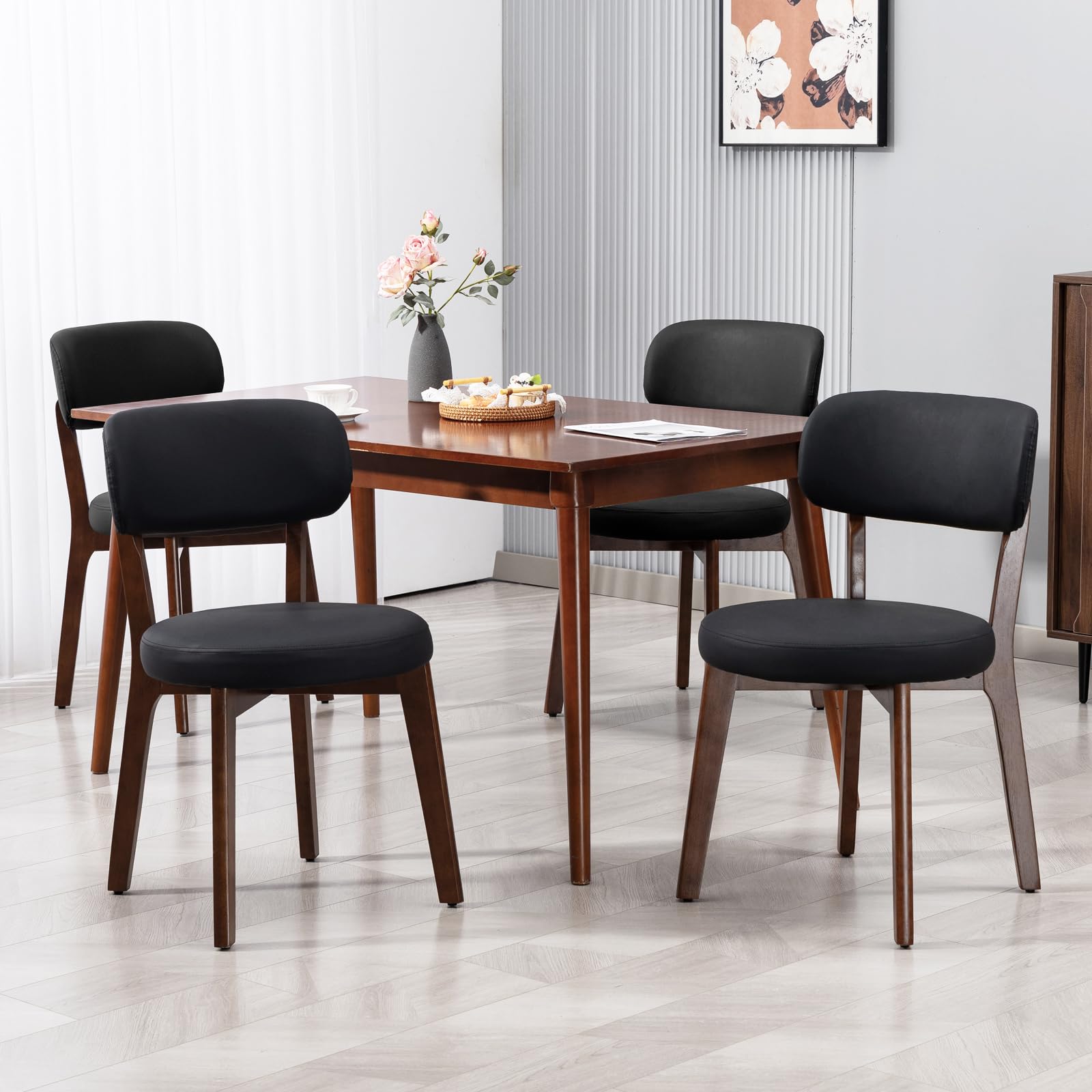 Mid-Century Modern Dining Chair with Rubberwood Frame