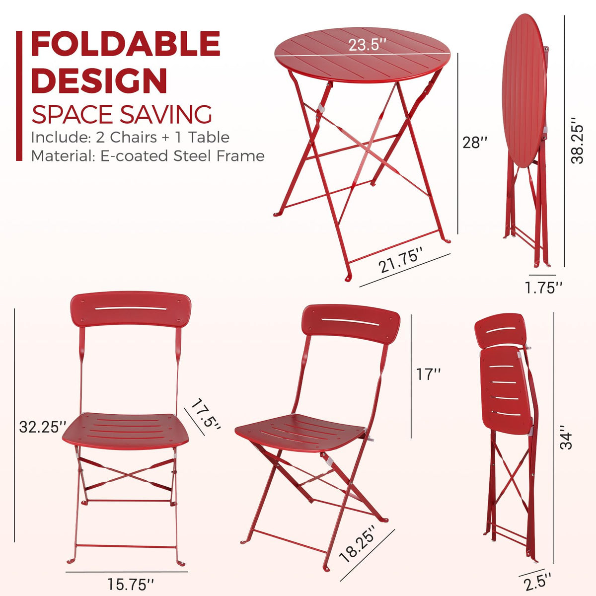 Red Folding Patio Bistro Set