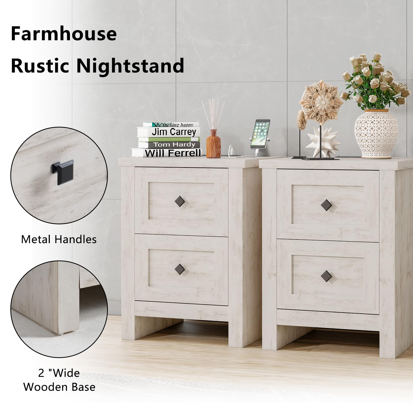 4-Piece Farmhouse Bedroom Set with Charging Nightstands