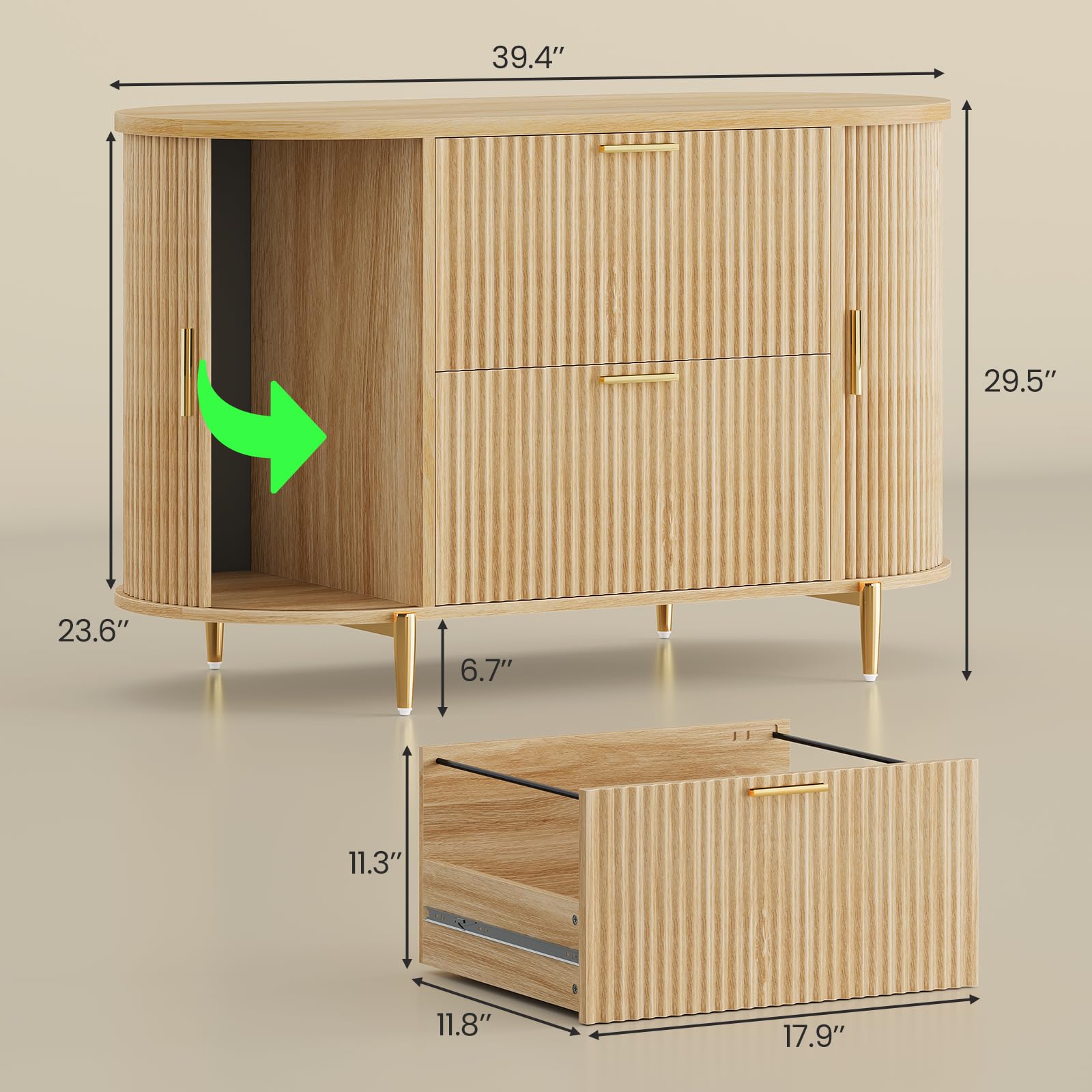 2-Drawer Filing Cabinet with Sliding Door Storage