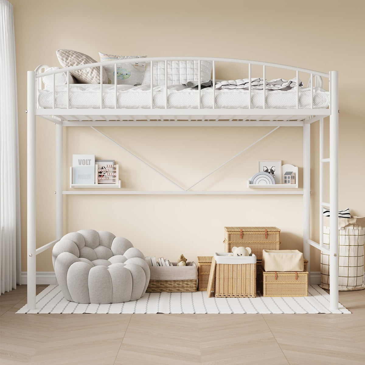 Garvee Loft Bed Twin Size with Ladde and Arched Guardrail for Kids, Adults