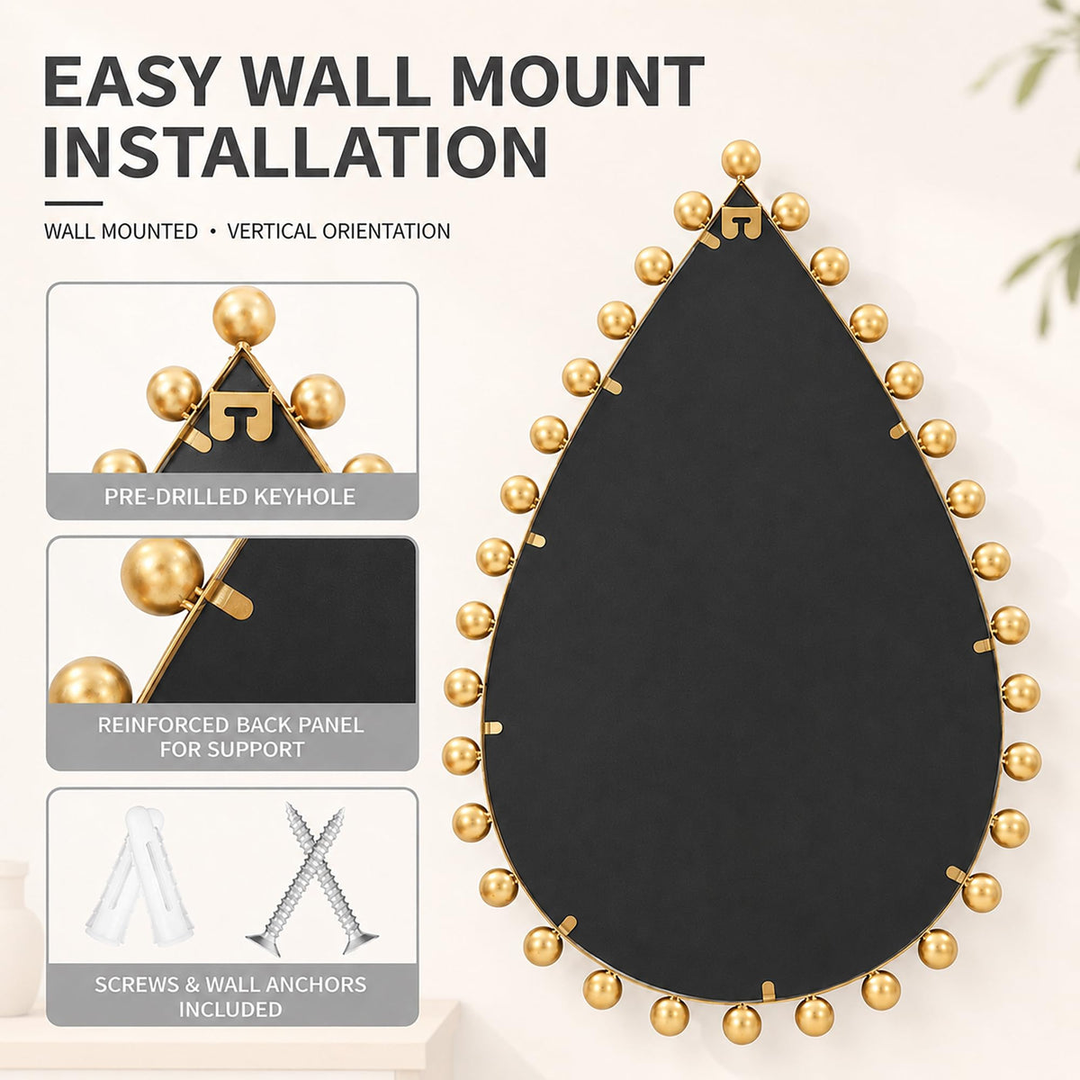 Antique Gold Teardrop Wall Mirror