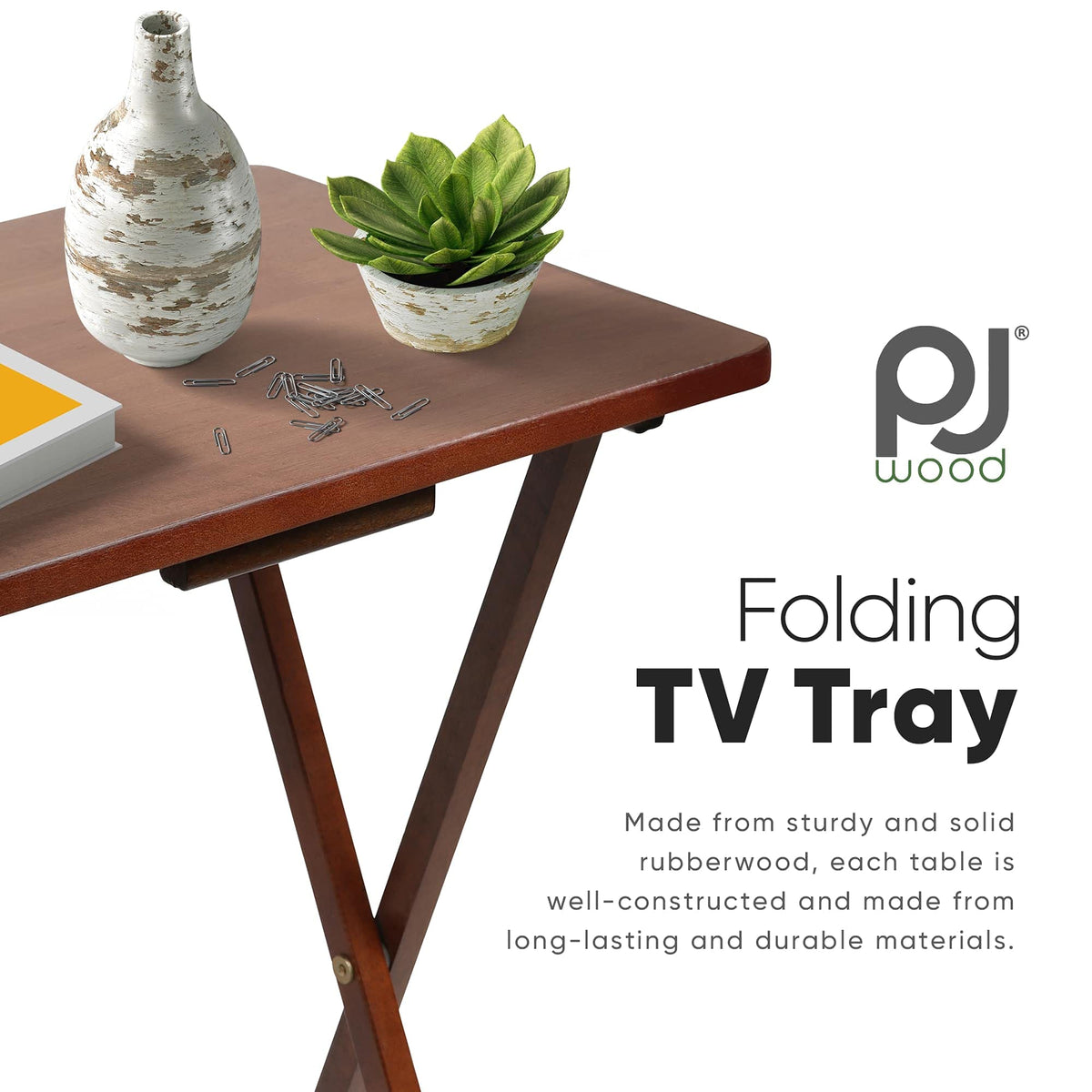Folding Wood TV Tray Table Set