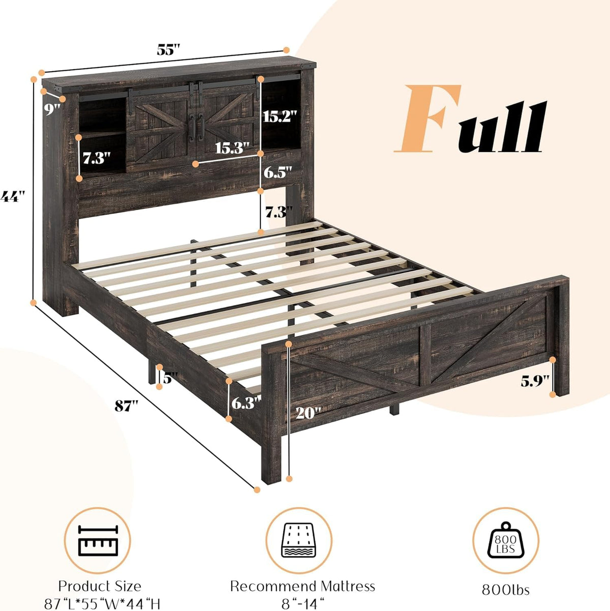 AMERLIFE 3-Piece Black Farmhouse Bedroom Set with Full Bed & 2 Dressers