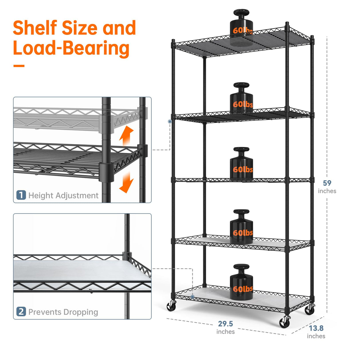 Bstrip 5-Tier Plant Shelf with Grow Light, 29.5x13.8x59in