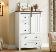 Farmhouse 5-Drawer Dresser with Sliding Barn Door