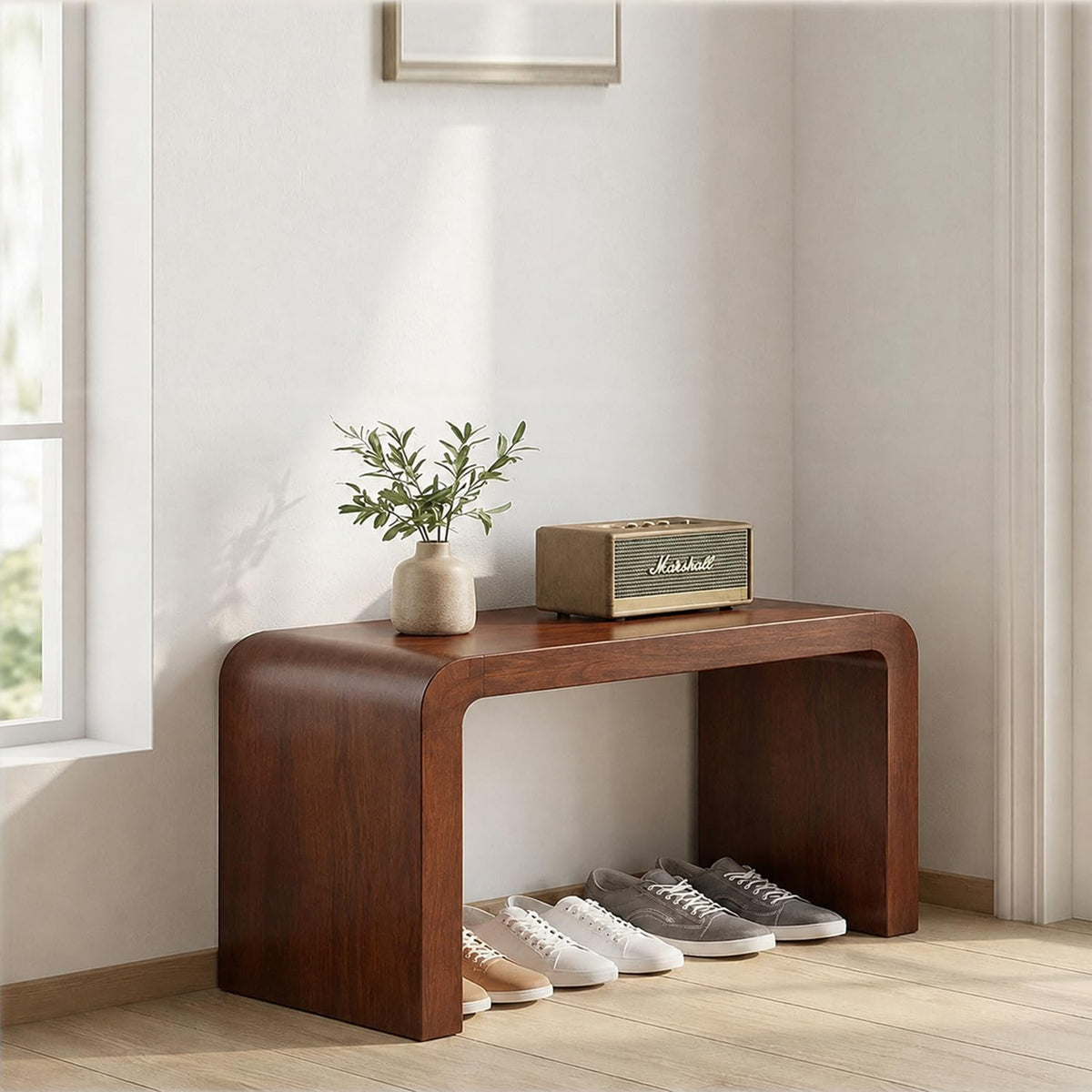 Walnut C-Shaped Wood End Table