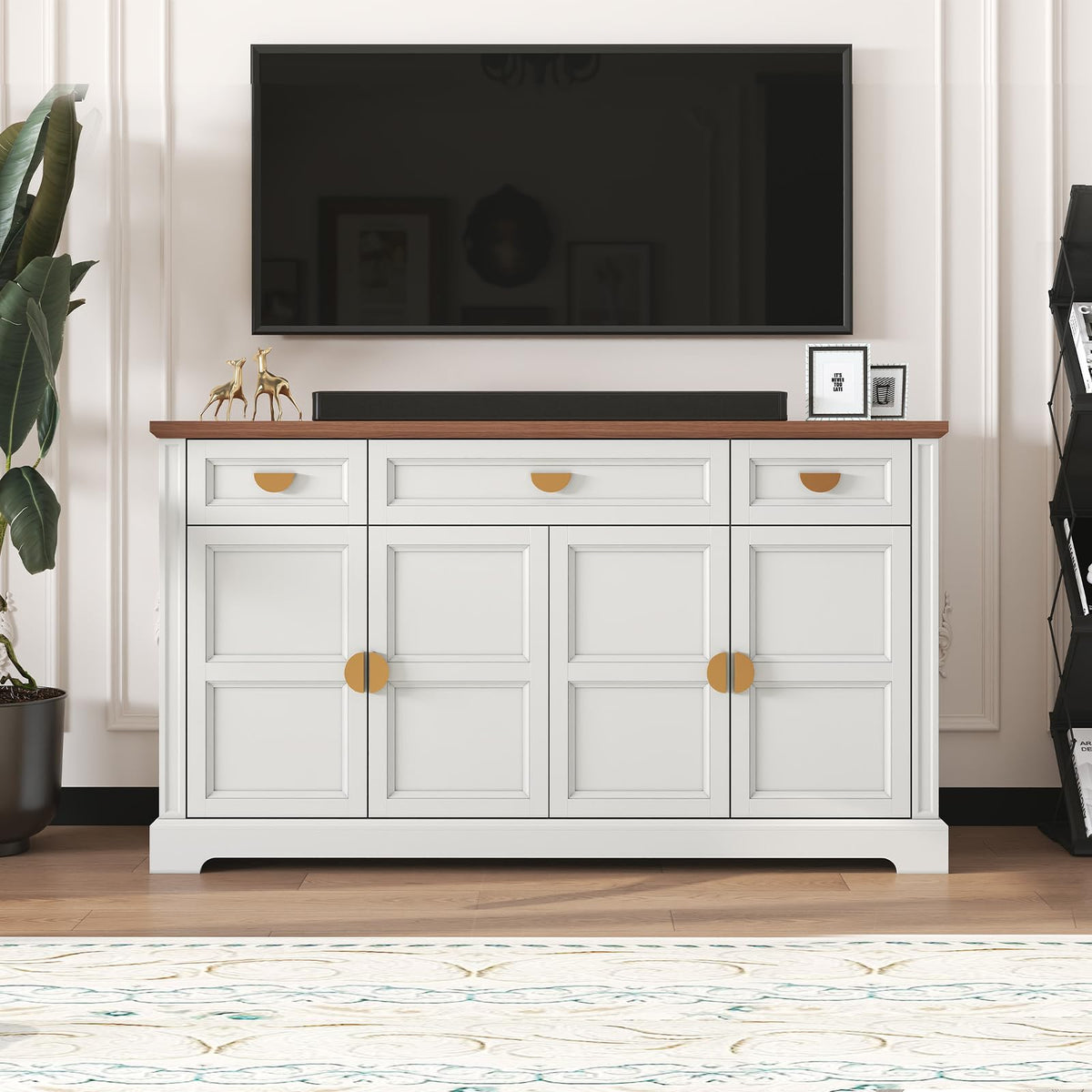HLR 60'' Shaker-Style Large Sideboard Buffet Cabinet with Storage, White