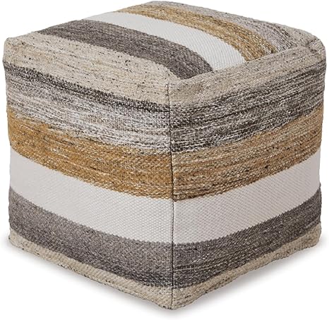 Denim Square Woven Pouf Ottoman
