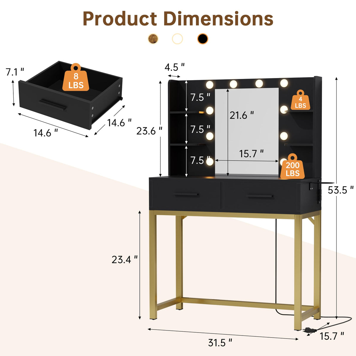 Black LED Mirror Vanity Desk