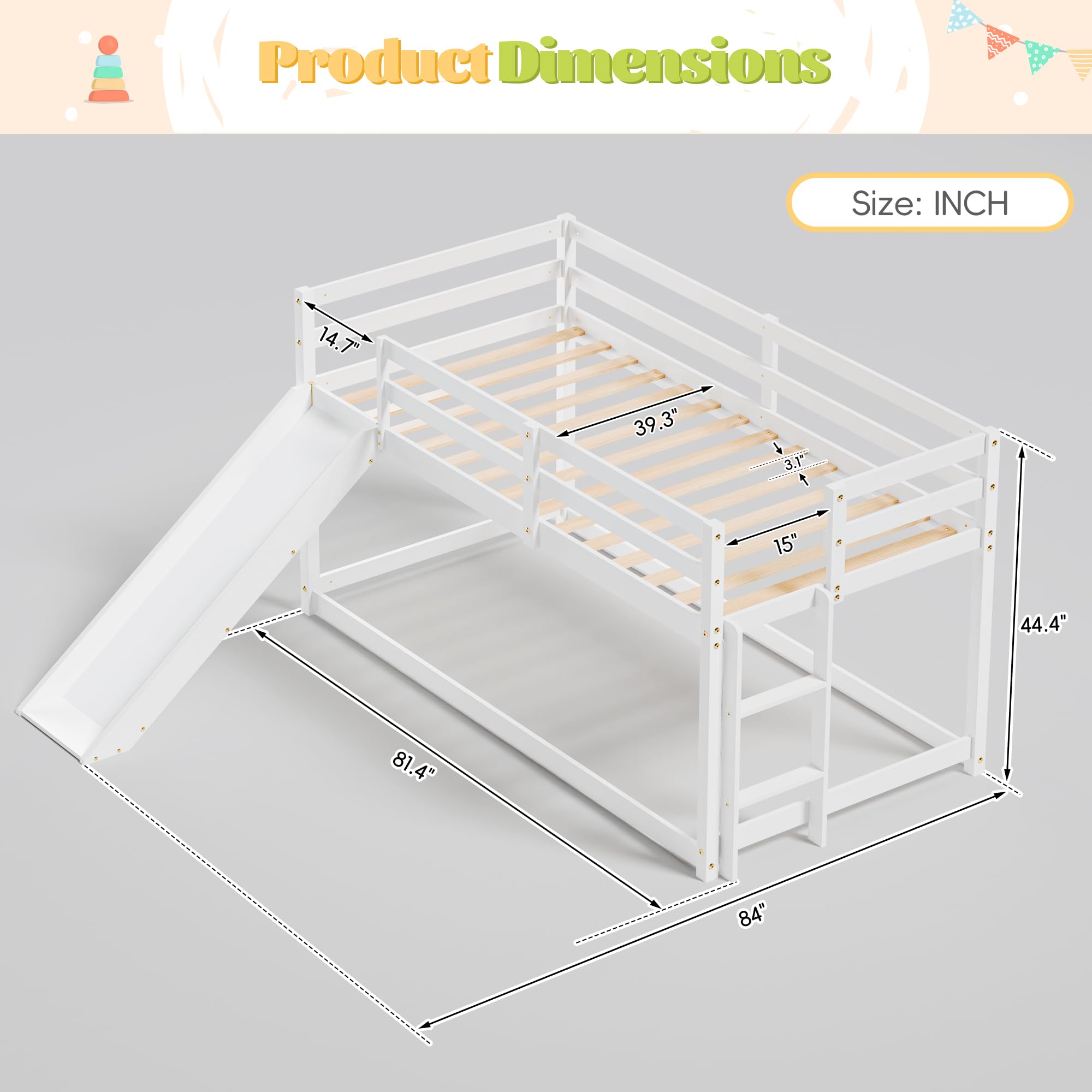 Twin Low Loft Bed with Slide