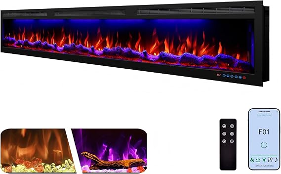 Recessed & Wall Mount Electric Fireplace with Multicolor Flame