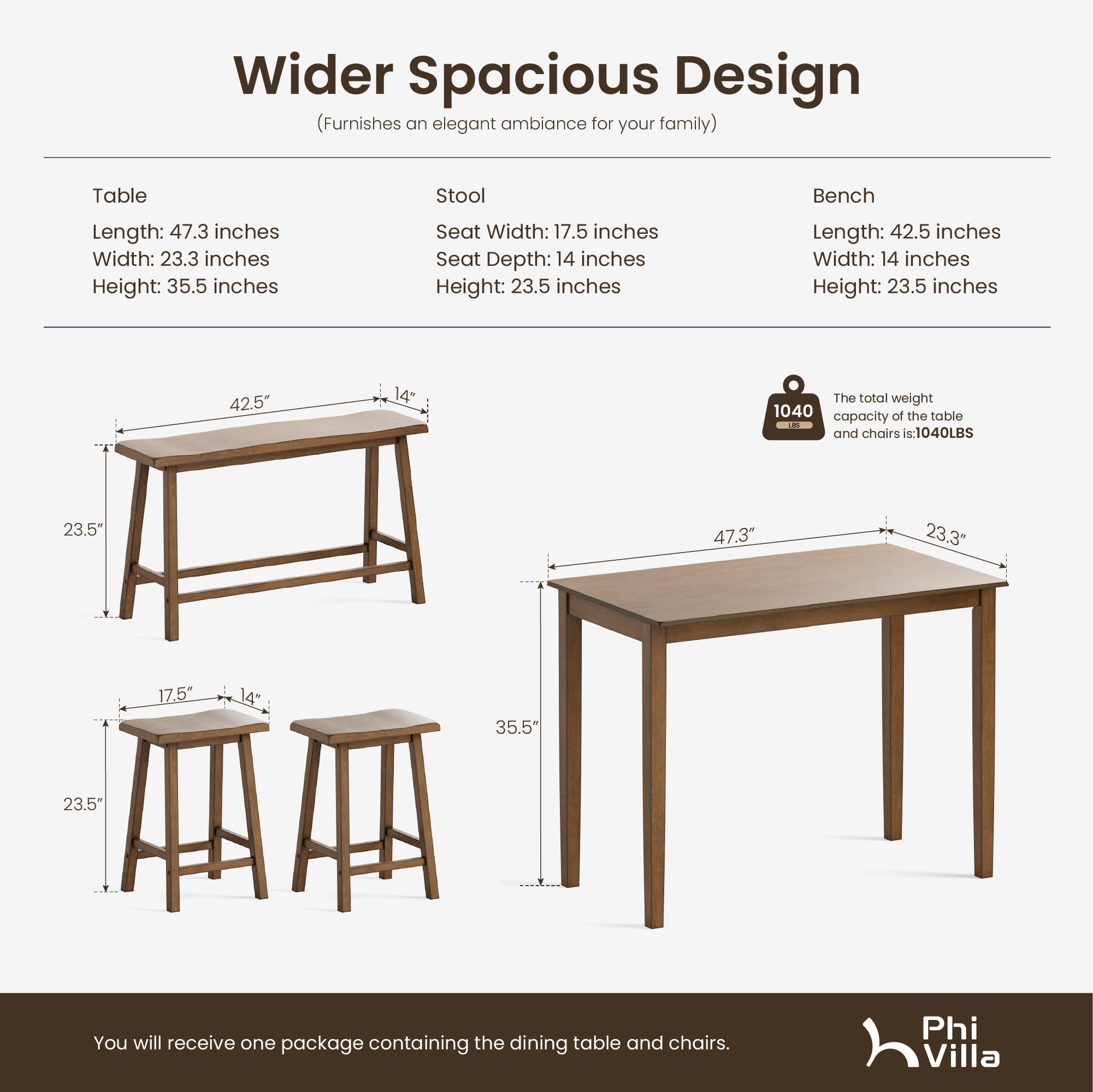Counter Height Farmhouse Dining Table Set for 4