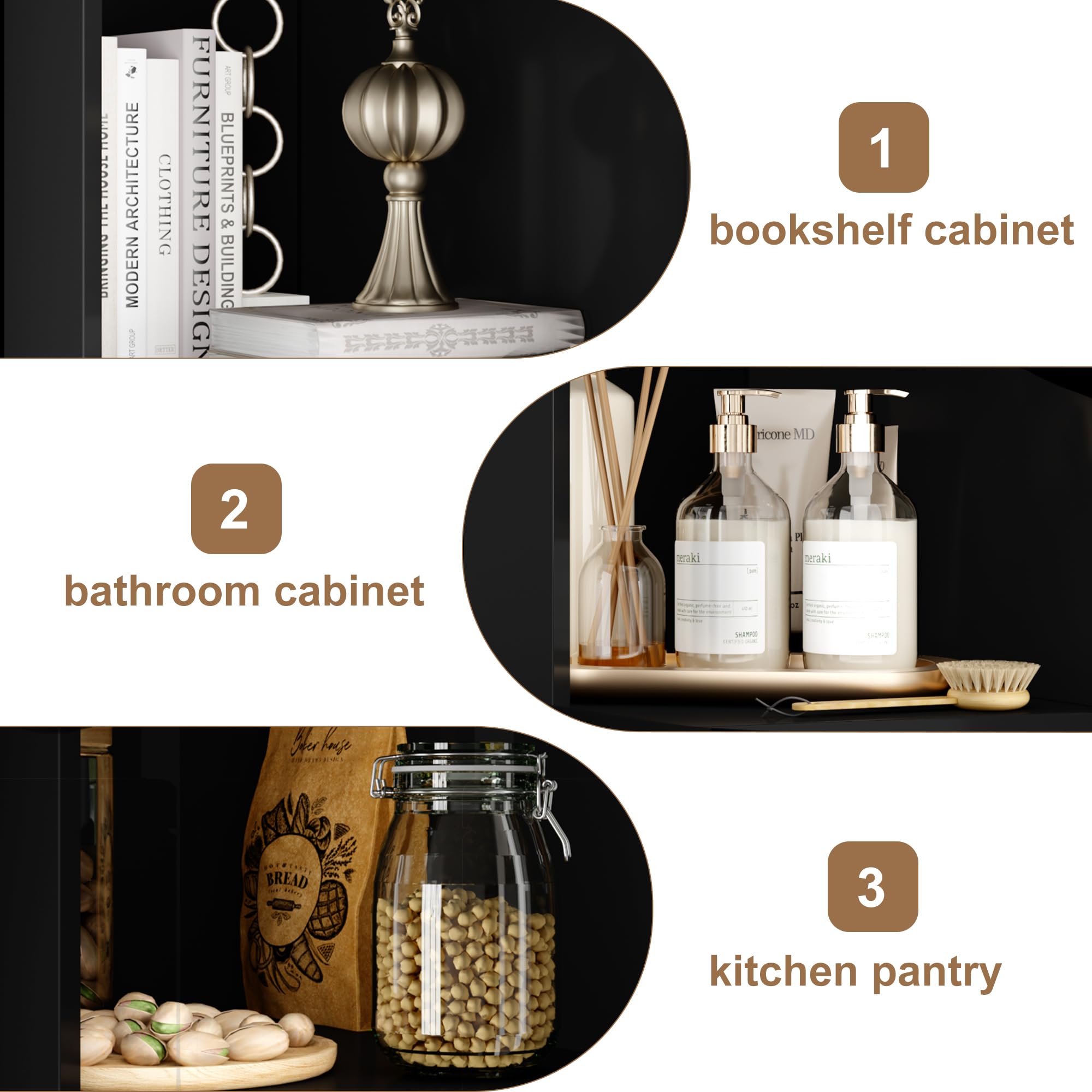 Corner Storage Cabinet 69" Tall | 5-Tier Shelves & Glass Doors