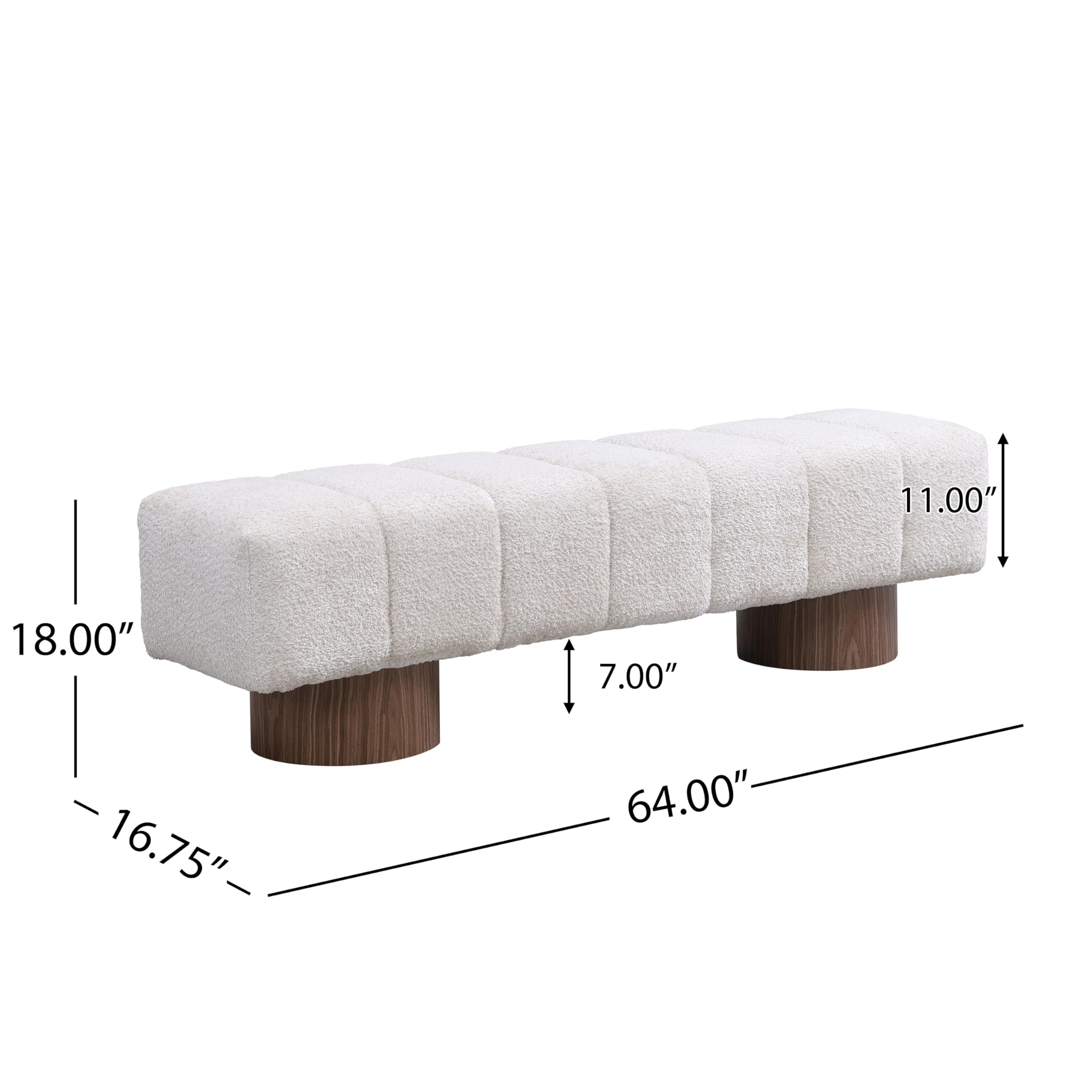 Christopher Knight Home Manila 64" Boucle Dining Bench, Upholstered Ottoman Bench, Rectangular Dining Seat, Spacious Seating, Long Footstool for Living Room Dining Room, No Assembly Needed, Beige