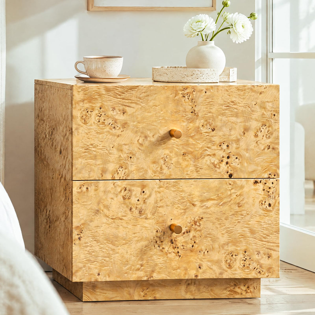 COZPAW Nightstand with 2 Drawers, 20 inch Wide Bedside Table, Natural