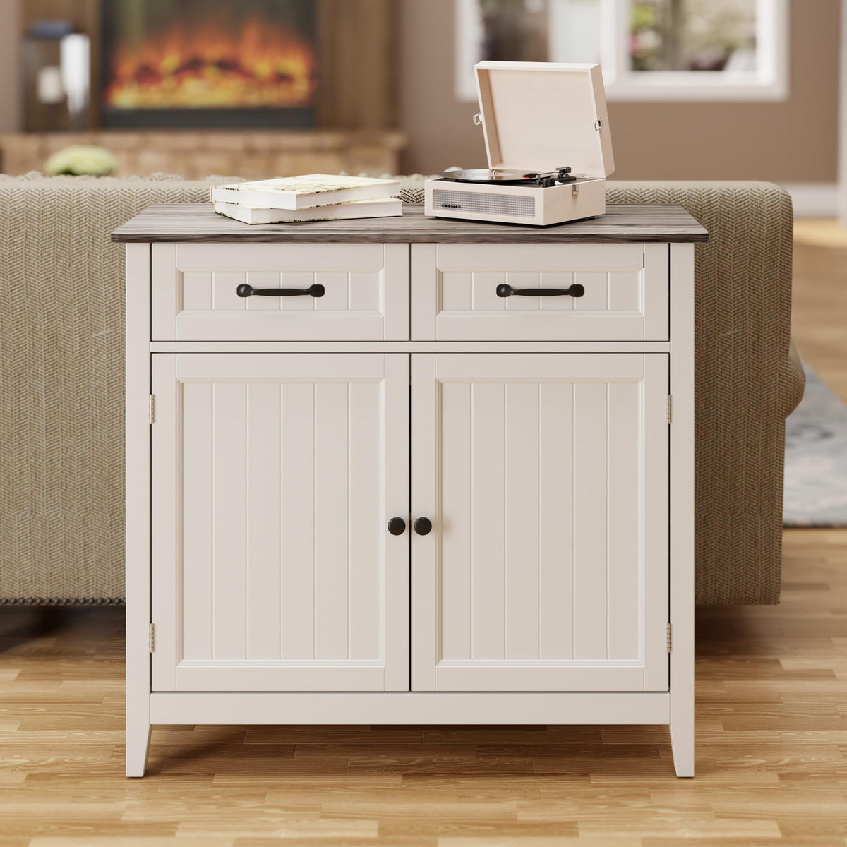 Bealife 32" Buffet Cabinet, Kitchen Island with Storage - Grey