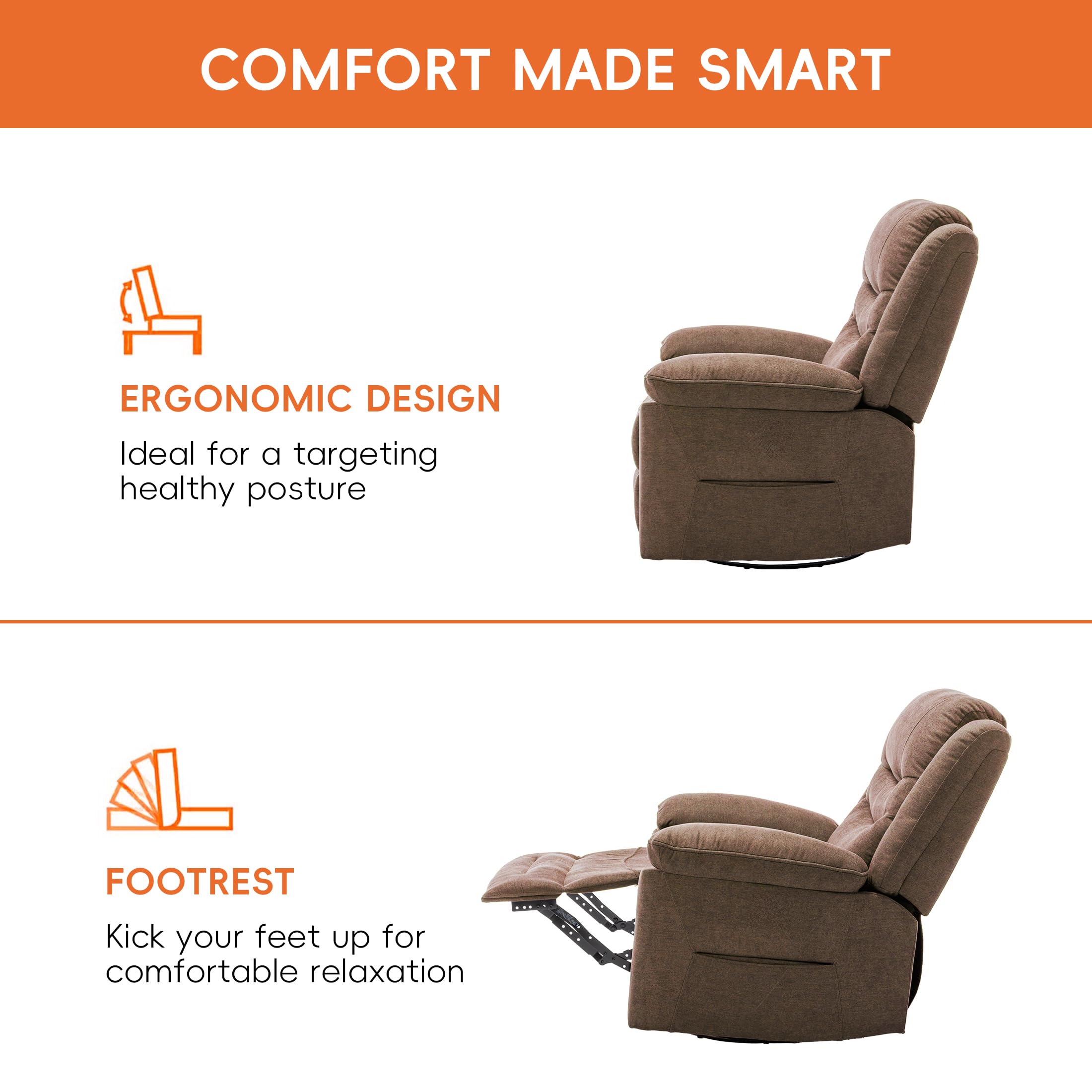 Power Swivel Rocker Recliner with Massage & Heat