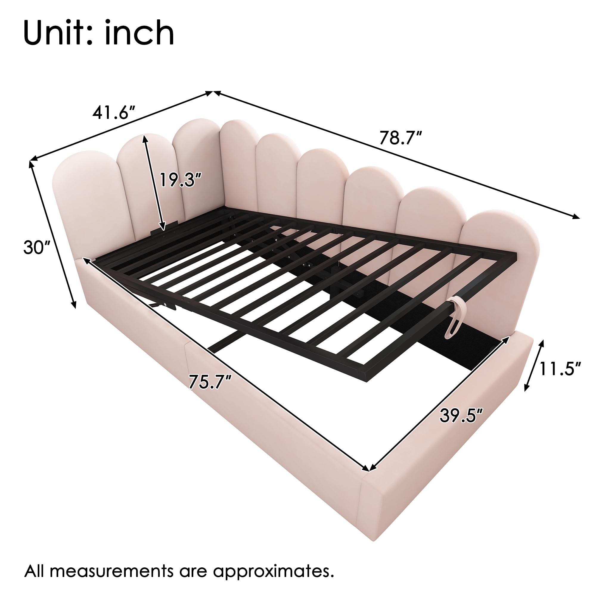 Merax Twin Size Upholstered Lift Up Sofa Day Bed with Headboard, Floor Sofa Daybed with Metal Slat Support, Lift Up Bed Frame for Kids, Boys, Girls Twin, Pink
