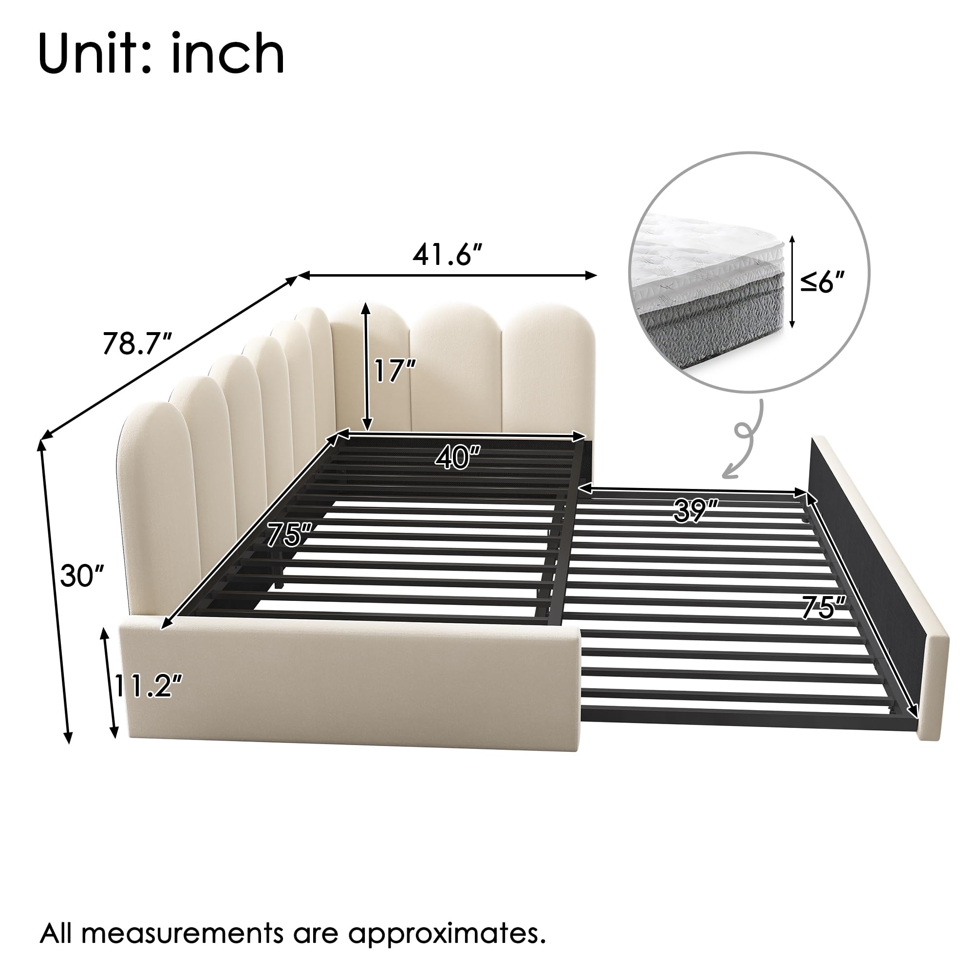 Ball & Cast Twin Size Daybed with Pull Out Trundle,Upholstered Platform Bed for Adults & Kids,Floor Sofa Daybed W/Metal Slat Support,Bedroom Furniture for Apartment,Guest Room,Living Room,Velvet,Beige