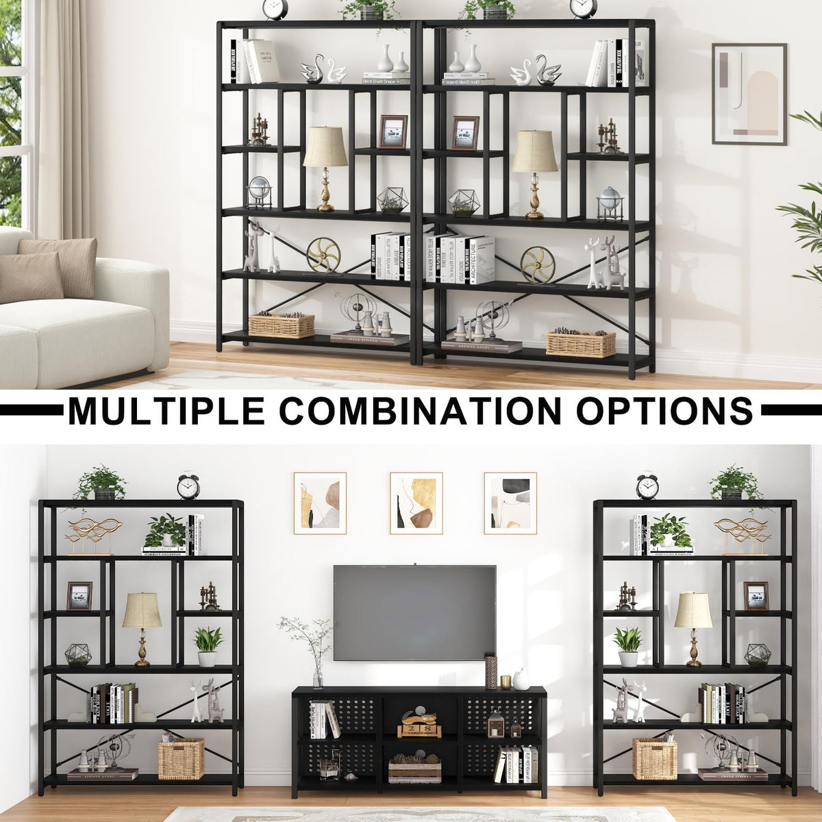 6-Tier Black Oak Bookshelf