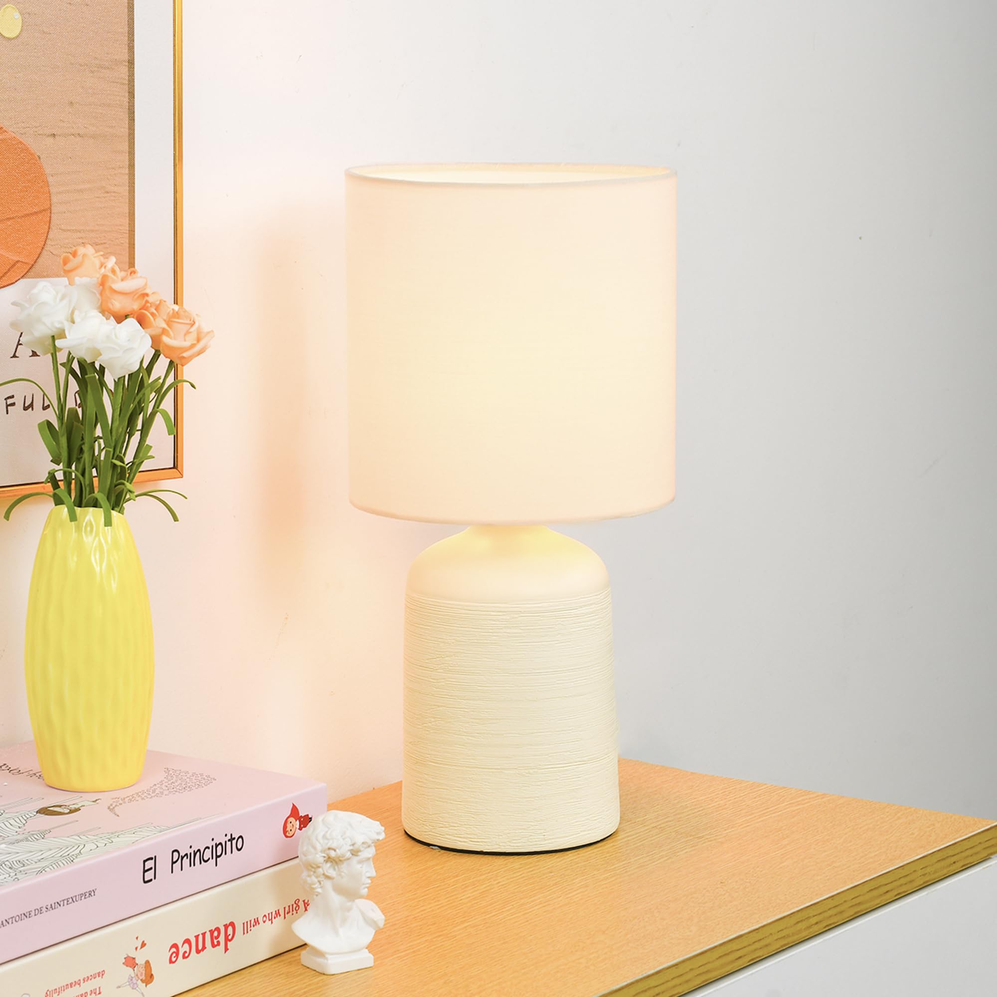 Lampwell Maye Small Ceramic Table Lamp for Living Room and Bedroom,Modern Kids Night Table Lamp,Φ6.3×H13IN,Bulb Excluded,Milk Curry (Cream)