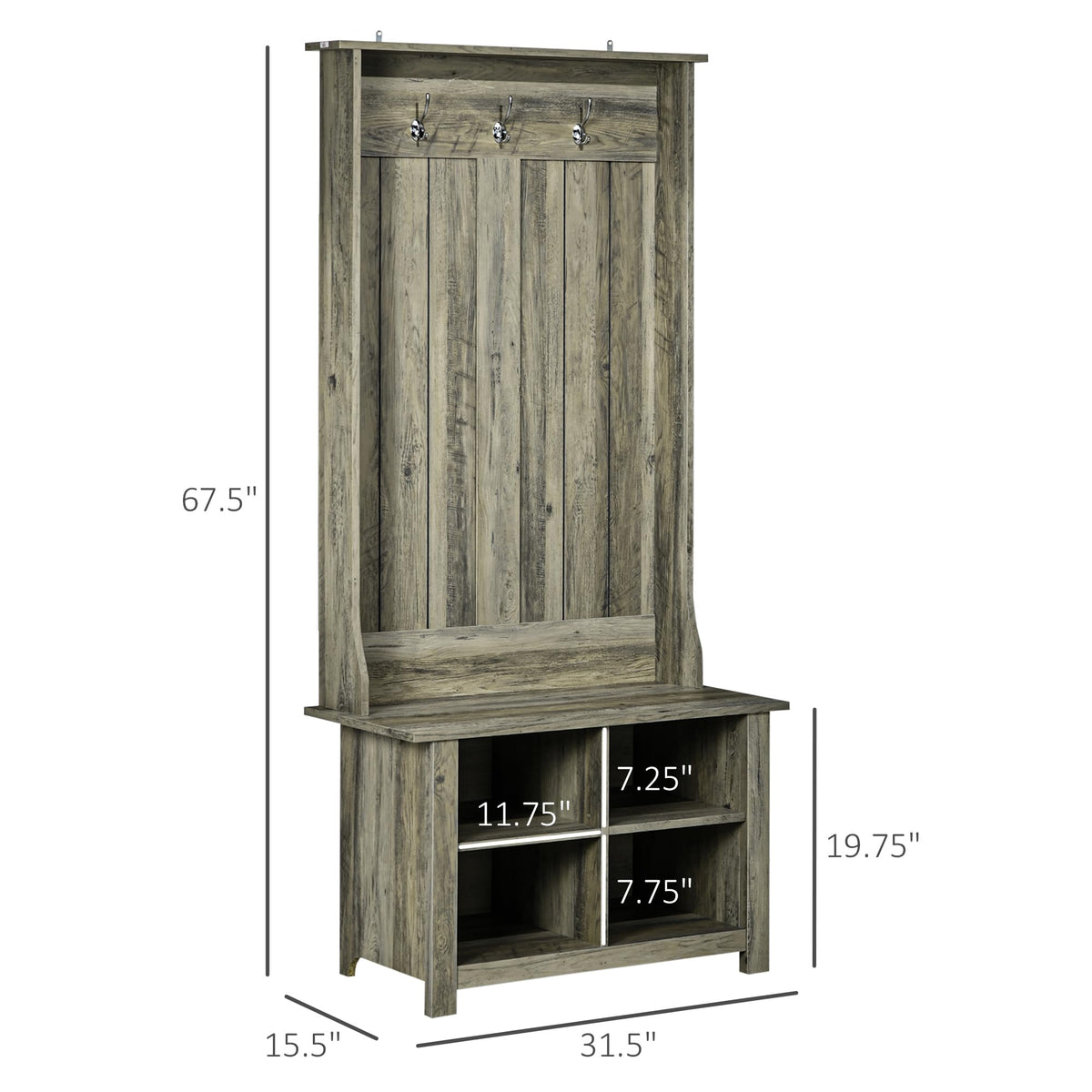 Grey Hall Tree with Shoe Storage Bench